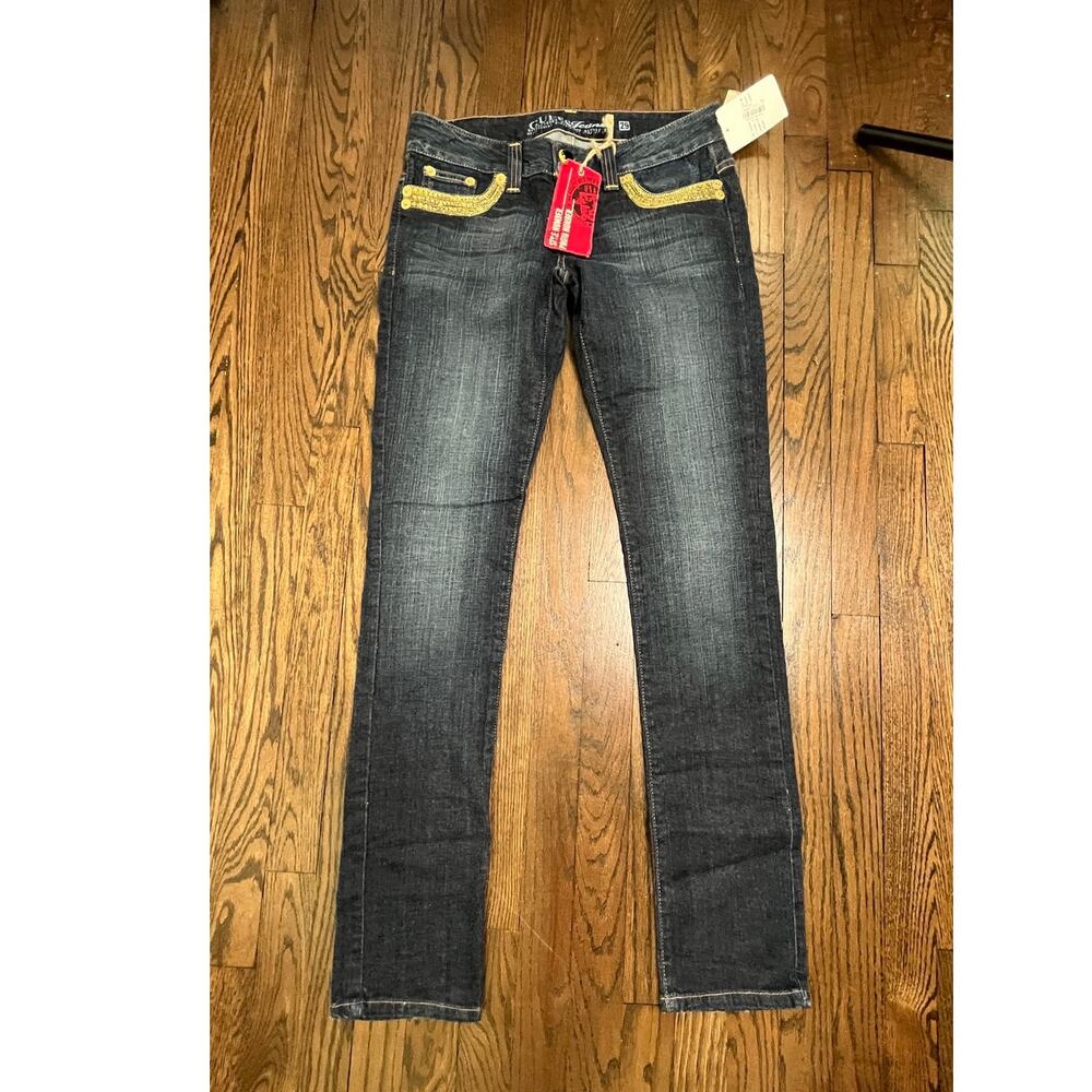 NWT Deadstock GUESS Jeans Dark Stone Wash Rhinestone Bling Y2K Sz 29